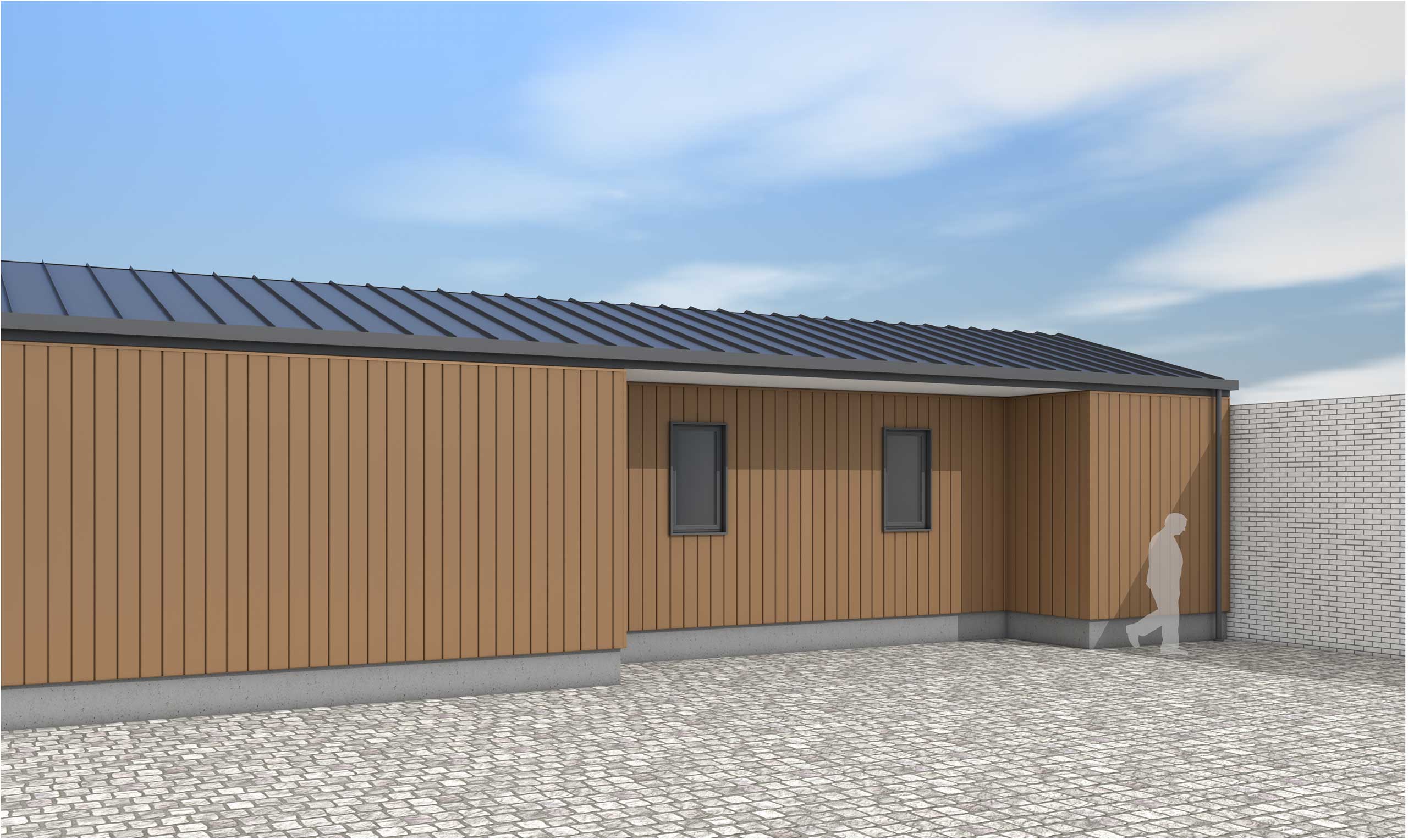 Building clad in Flashclad Dualbord C200 aluminium cladding
